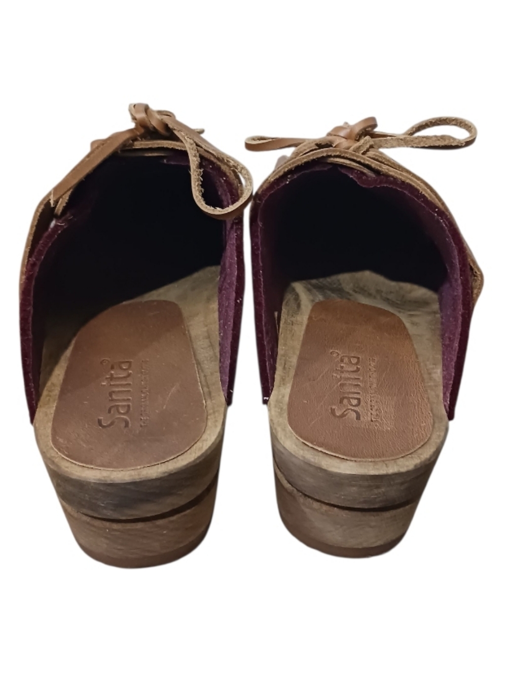 Sanita Karina Wool Felt Leather Wood Danish Clog Wine Red Sundance - Picture 8 of 14